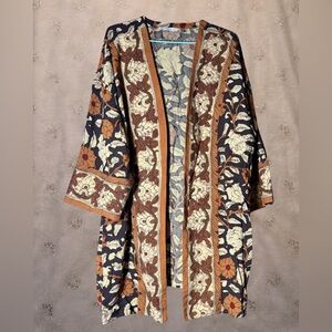 Soft Surroundings Neutral Bohemian Floral Kimono – 100% Rayon – Size Medium